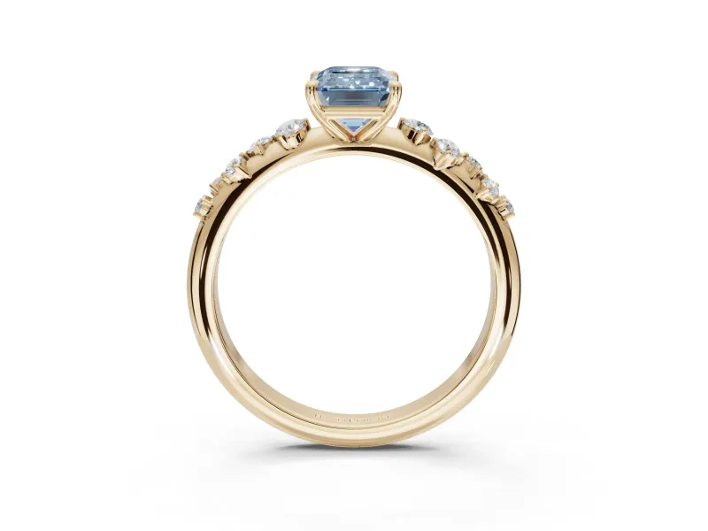 Emerald Cut Graduated Solitaire Engagement Ring Setting for a Fancy Blue Lab-Grown Diamond | Yellow Gold