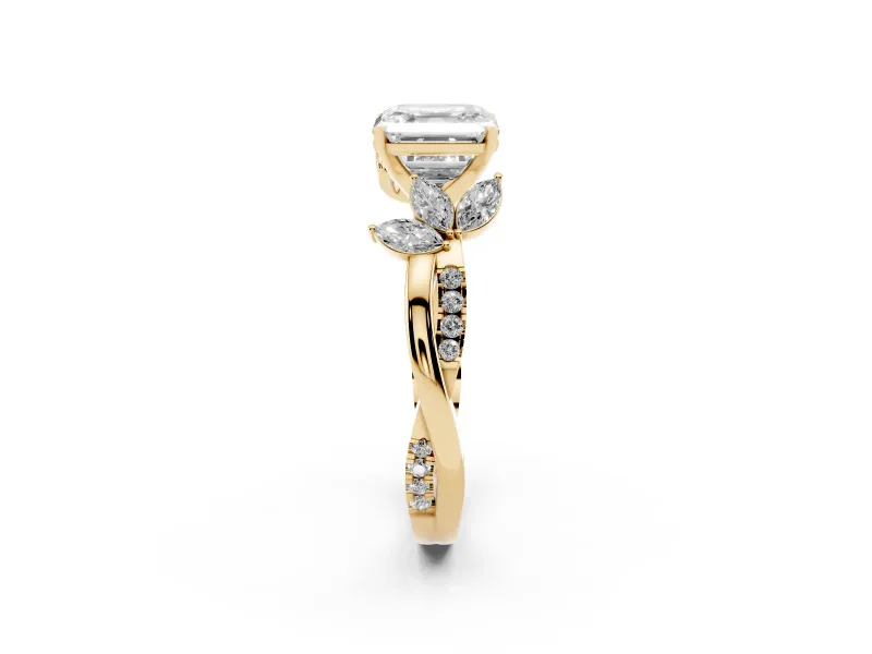 Asscher Cut Floral Vine Engagement Ring Setting | Yellow Gold