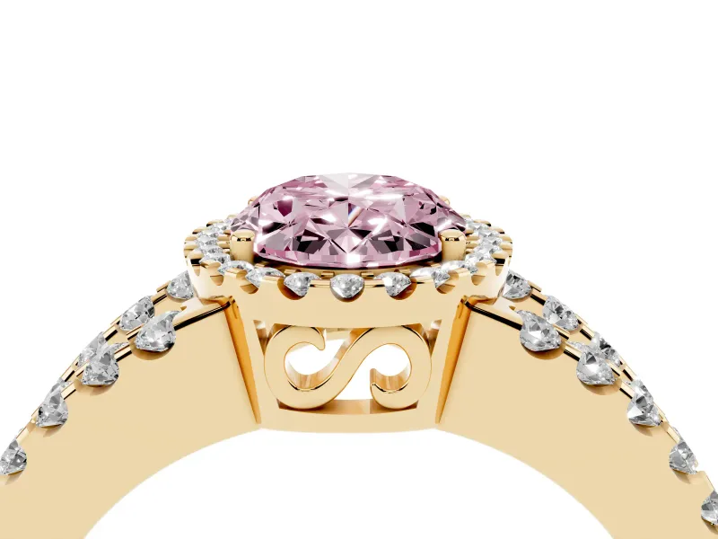 Oval Halo Split Shank Engagement Ring Setting for a Fancy Pink Lab-Grown Diamond | Yellow Gold