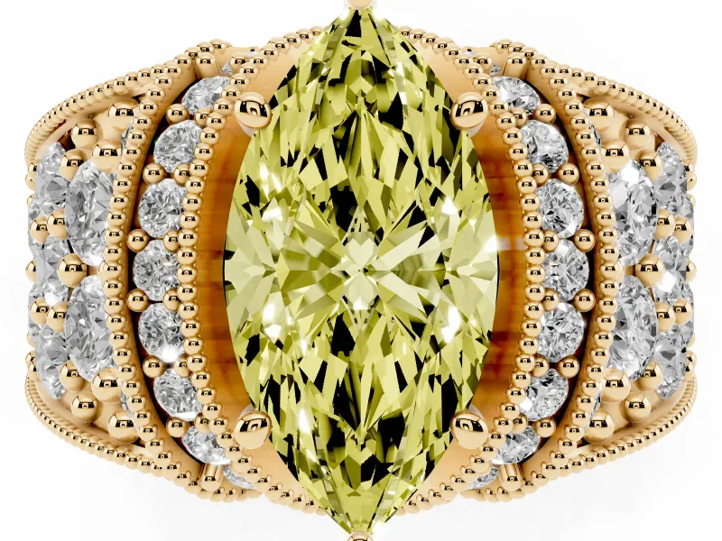 Marquise Vintage Pave Engagement Ring Setting for a Fancy Yellow Lab-Grown Diamond | Milgrain Edges | Yellow Gold