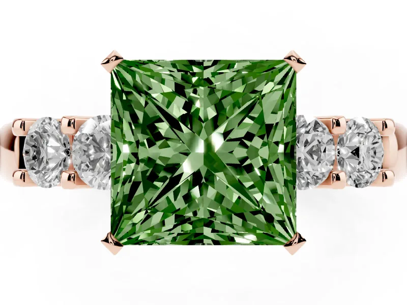Princess Cut Five Stone Engagement Ring Setting for a Fancy Green Lab-Grown Diamond | Rose Gold