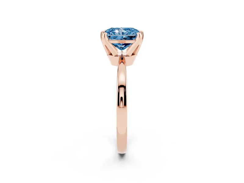 Radiant Cut Tapered Solitaire Engagement Ring Setting for a Fancy Blue Lab-Grown Diamond | Claw Prong Head | Rose Gold