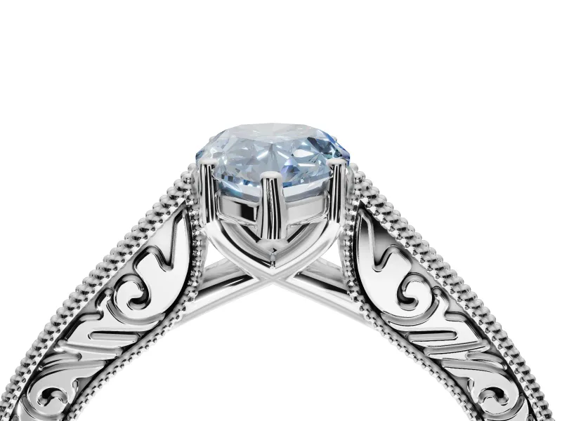 Pear-Shaped Vintage Engraved Pavé Engagement Ring Setting for a Fancy Blue Lab-Grown Diamond | Milgrain Edges | Platinum