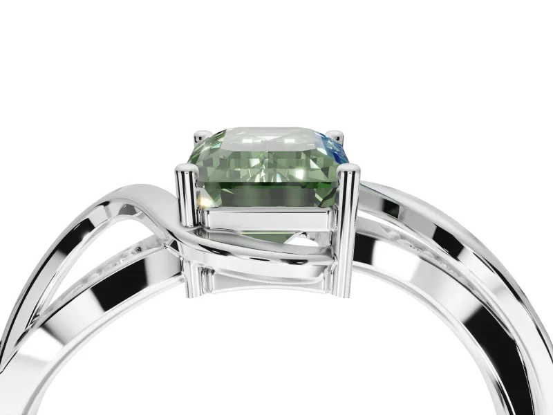 Emerald Cut Bypass Solitaire Engagement Ring Setting for a Fancy Green Lab-Grown Diamond | Pavé Strands | Platinum