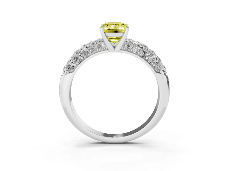 Emerald Cut Close Set Pave Engagement Ring Setting for a Fancy Yellow Lab-Grown Diamond | Multi Row | Sterling Silver