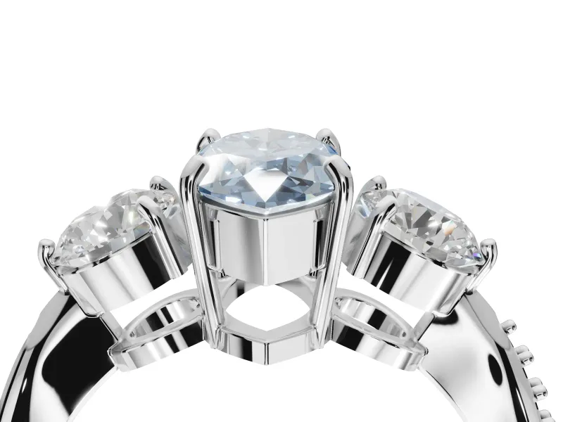 Marquise Three Stone Engagement Ring Setting for a Fancy Blue Lab-Grown Diamond | Tapered Pave Band | White Gold
