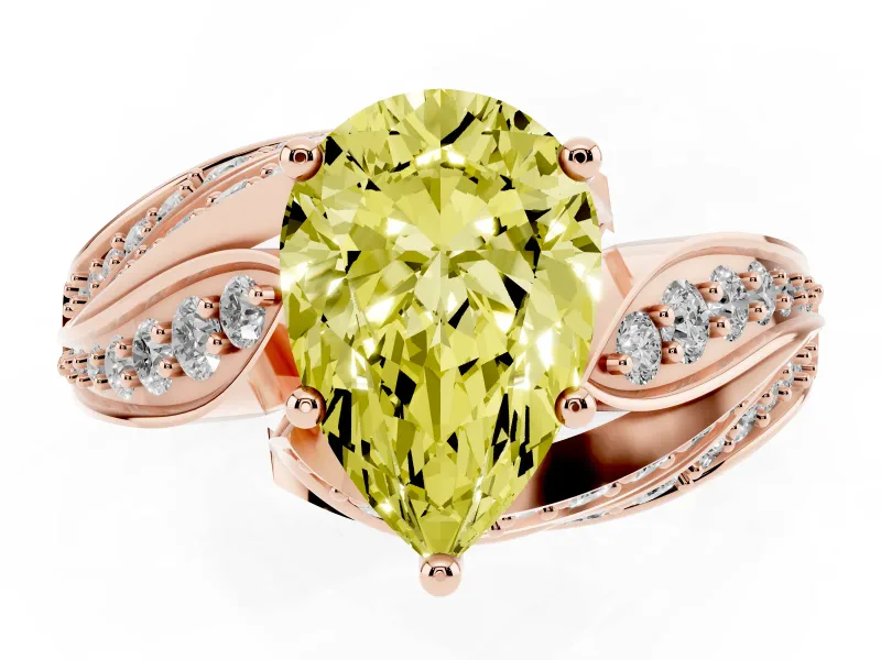 Pear-Shaped Bypass Hidden Halo Engagement Ring Setting for a Fancy Yellow Lab-Grown Diamond | Graduated Pavé | Rose Gold