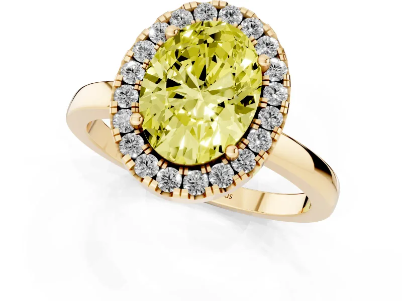 Oval Thin Halo Engagement Ring Setting for a Fancy Yellow Lab-Grown Diamond | Plain Polished Band | Yellow Gold
