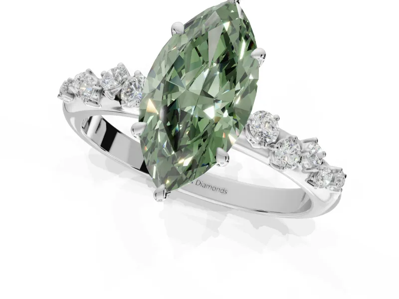 Marquise Graduated Solitaire Engagement Ring Setting for a Fancy Green Lab-Grown Diamond | Platinum