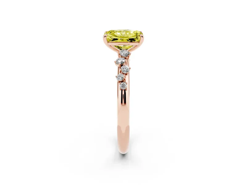 Fancy Yellow Radiant Cut Diamond Cluster Solitaire Ring Set in Rose gold with Prong Setting