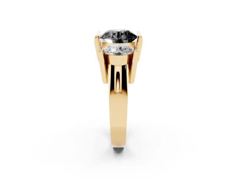 Round Channel-Set Three Stone Engagement Ring Setting for a Black Center | Yellow Gold