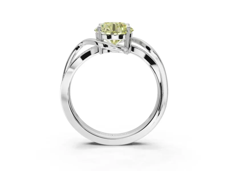 Round Bypass Solitaire Engagement Ring Setting for a Fancy Yellow Lab-Grown Diamond | Pavé and Plain Strands | Platinum