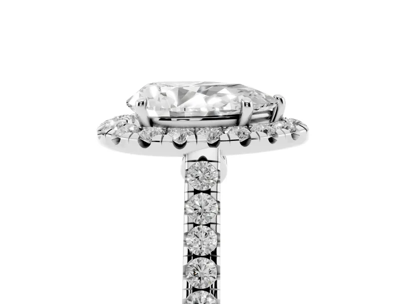 Pear-Shaped Halo Engagement Ring Setting | Pave Shoulders | White Gold
