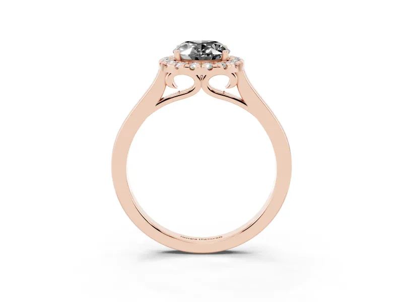 Oval Halo Engagement Ring Setting for a Black Center | Flat Tapered Band | Rose Gold