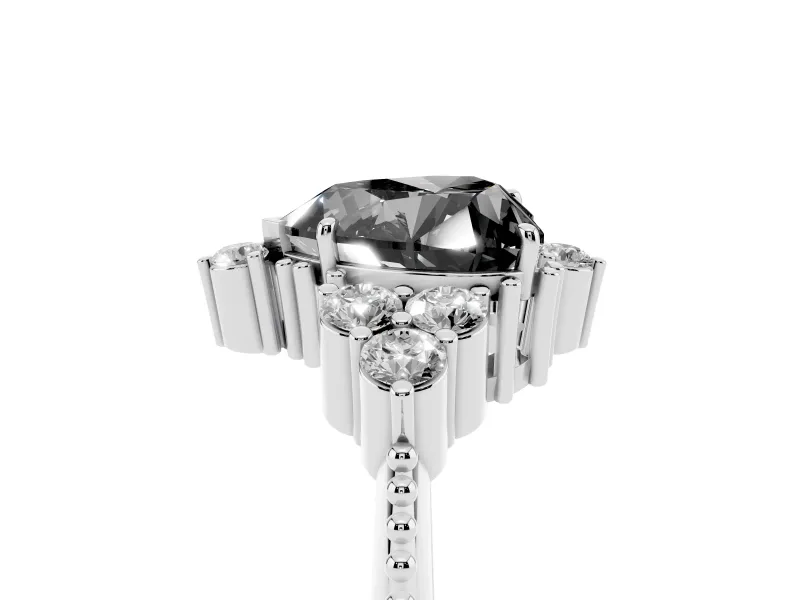 Heart-Shaped Cluster Engagement Ring Setting for a Black Center | Beaded Edges | Sterling Silver