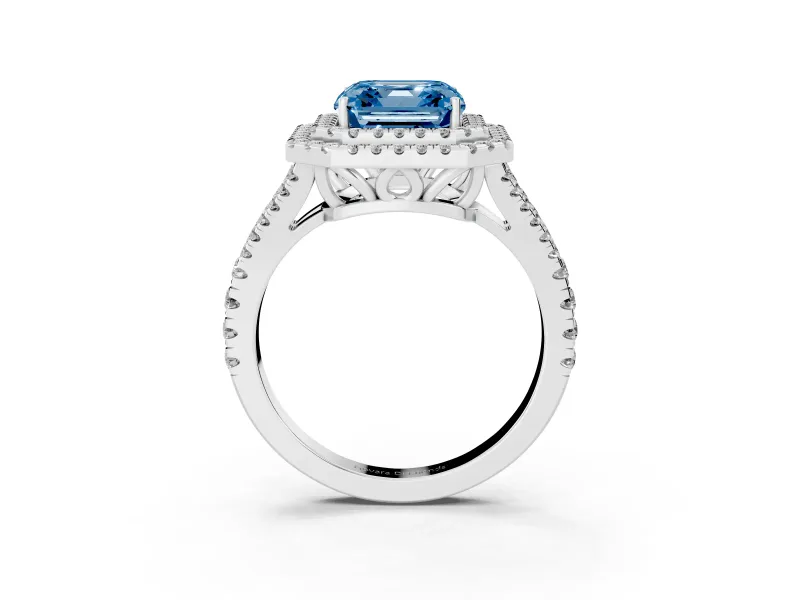 Asscher Cut Halo Engagement Ring Setting for a Fancy Blue Lab-Grown Diamond | Sterling Silver - Design NV-24799