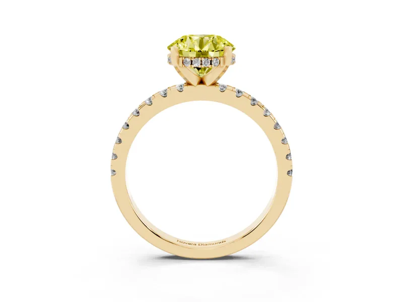 Round Hidden Halo Solitaire Engagement Ring Setting for a Fancy Yellow Lab-Grown Diamond | Pave Band | Yellow Gold