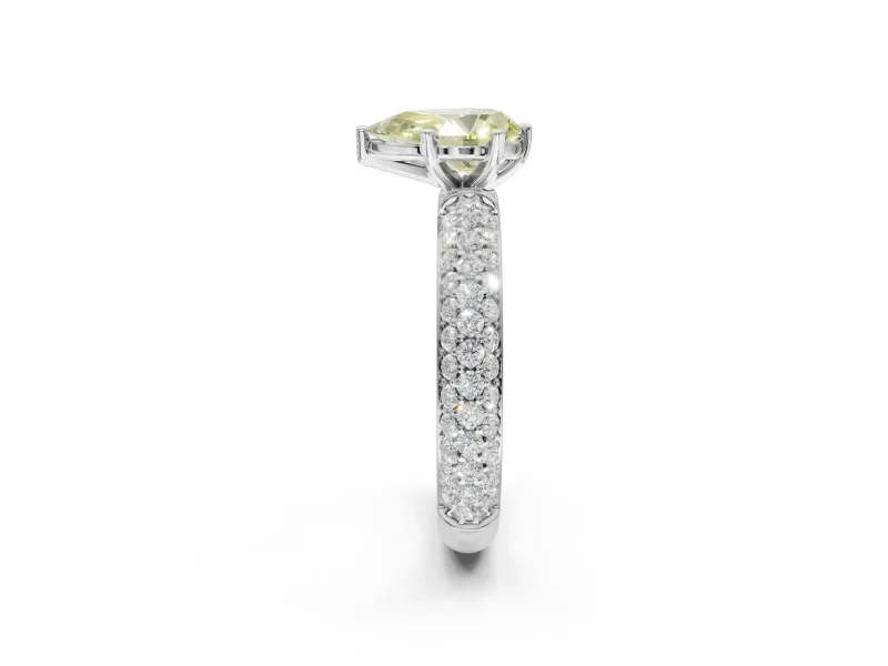 Pear-Shaped Domed Pavé Engagement Ring Setting for a Fancy Yellow Lab-Grown Diamond | Platinum