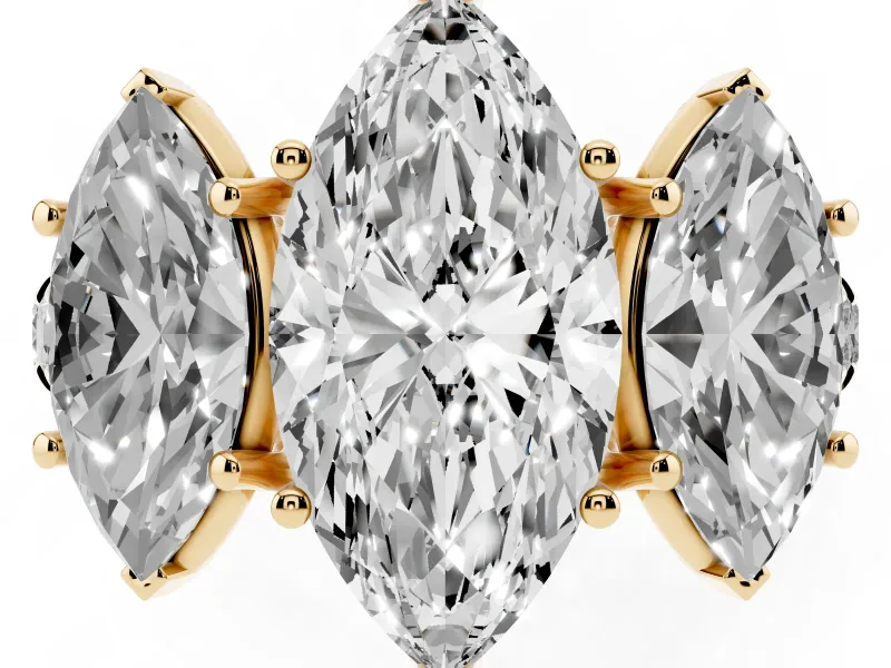 Marquise Three Stone Engagement Ring Setting | Accented Shoulders | Yellow Gold