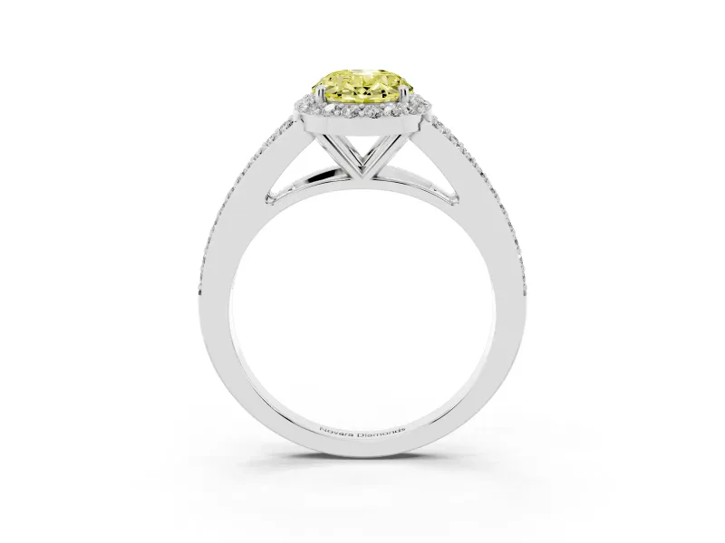 Oval Split Shank Halo Engagement Ring Setting for a Fancy Yellow Lab-Grown Diamond | Platinum