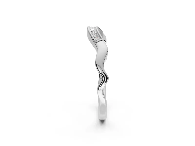 Round Lab-Grown Diamond Milgrain Deep Curve Wedding Band | Sculpted Shoulders | White Gold