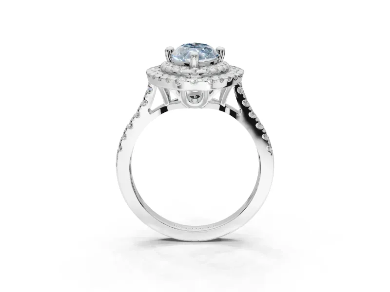 Marquise Double Halo Engagement Ring Setting for a Fancy Blue Lab-Grown Diamond | Pave Shoulders | Sterling Silver
