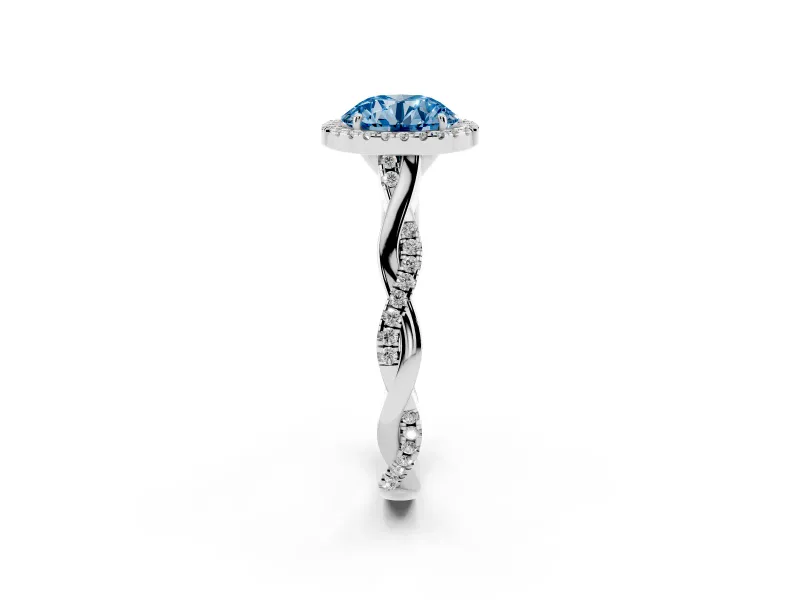 Round Twist Halo Engagement Ring Setting for a Fancy Blue Lab-Grown Diamond | Sterling Silver