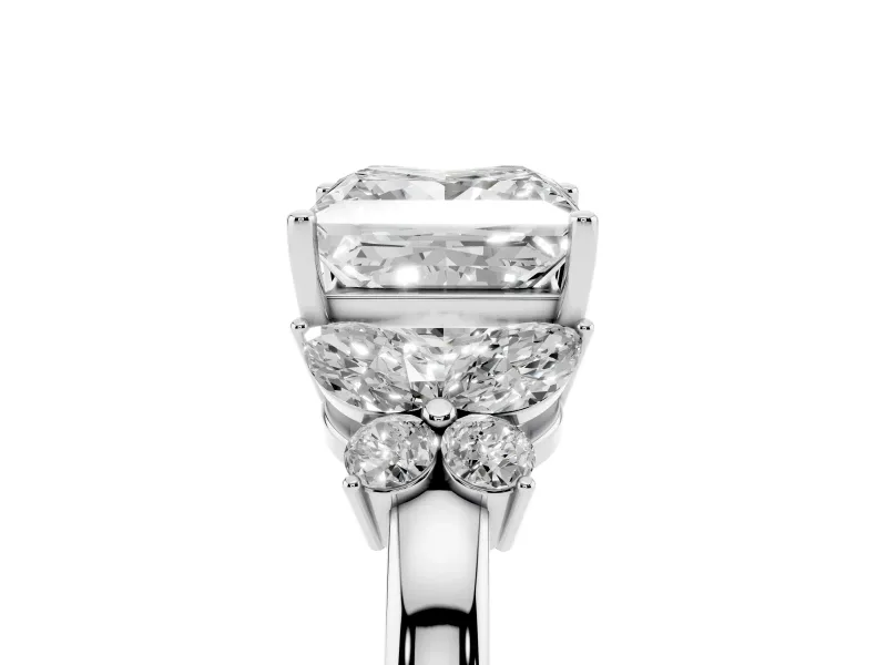 Princess Cut Diamond Solitaire Floral Ring Set in White gold with Marquise Petals and Prong Setting