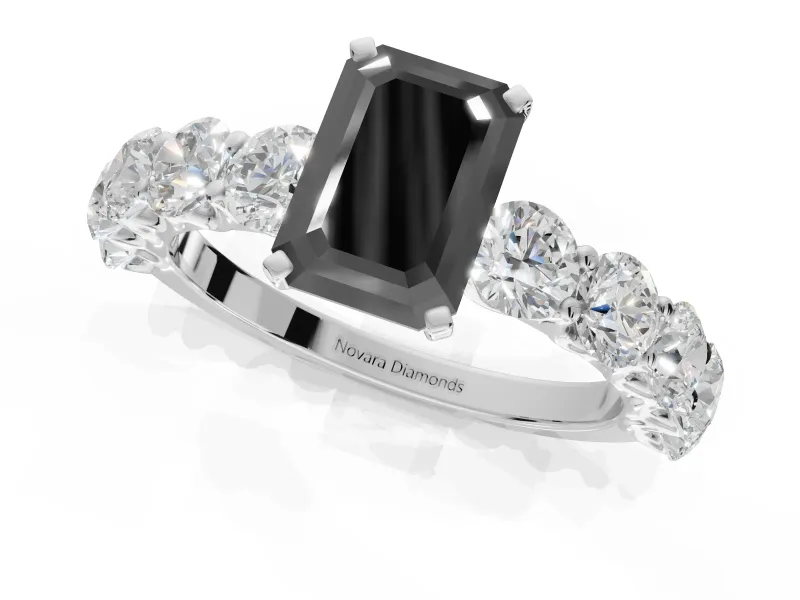 Emerald Cut Side Stone Engagement Ring Setting for a Black Center | Sterling Silver