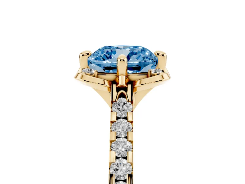 Cushion Cut Floral Petal Engagement Ring Setting for a Fancy Blue Lab-Grown Diamond | Petal Accents | Yellow Gold