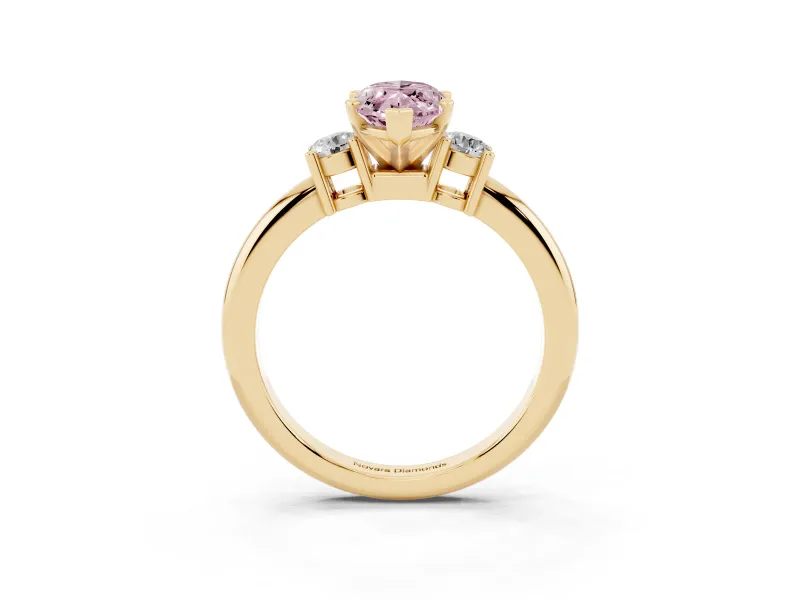 Marquise Three Stone Engagement Ring Setting for a Fancy Pink Lab-Grown Diamond | Round Side Stones | Yellow Gold