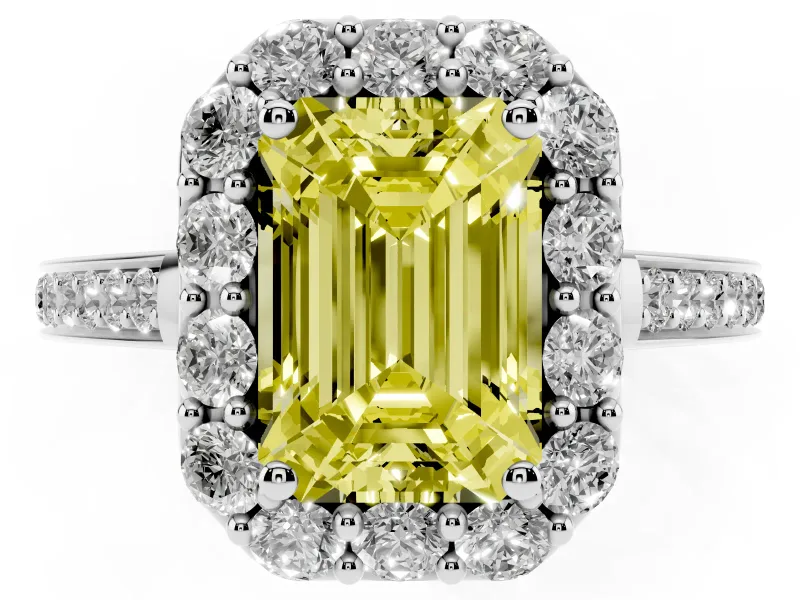 Emerald Cut Floral Halo Engagement Ring Setting for a Fancy Yellow Lab-Grown Diamond | Sterling Silver