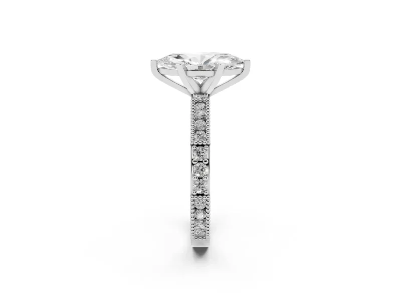 Marquise Cut Diamond Solitaire Ring Set in Silver with Slim Pavé Band and Prong Setting