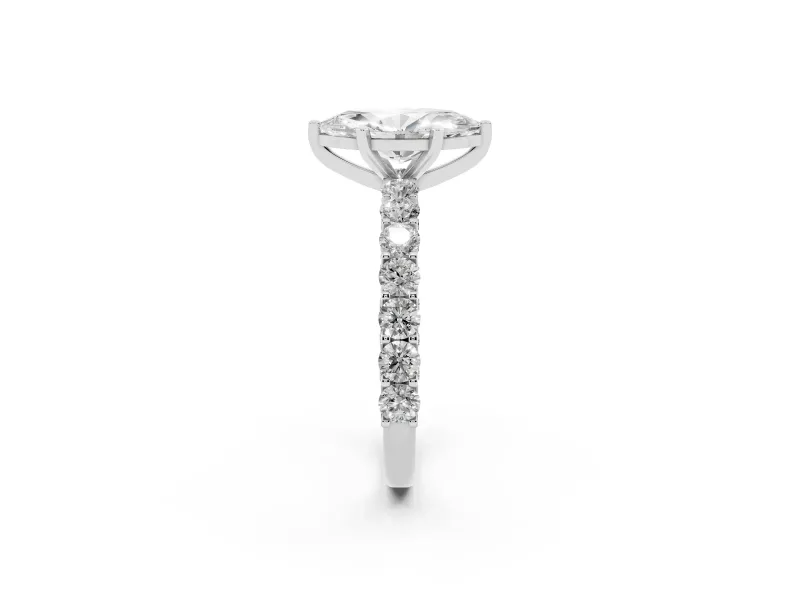 Marquise Cut Diamond Solitaire Ring Set in Silver with Shared Prong Pavé Band