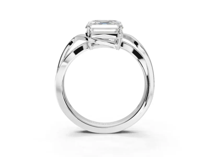 Asscher Cut Bypass Solitaire Engagement Ring Setting | Pavé and Plain Strands | Platinum