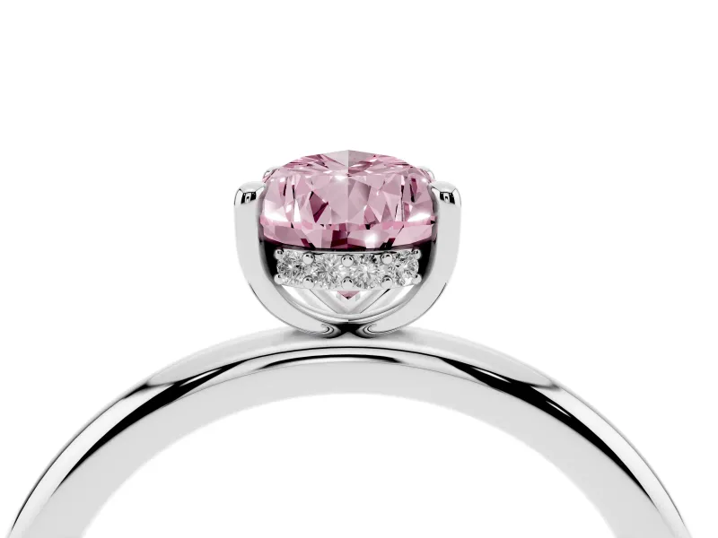 Fancy Pink Pear Cut Diamond Solitaire Ring Set in Platinum with Thin Band and Prong Setting