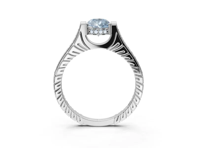 Pear-Shaped Vintage Cathedral Engagement Ring Setting for a Fancy Blue Lab-Grown Diamond | Carved Band | White Gold