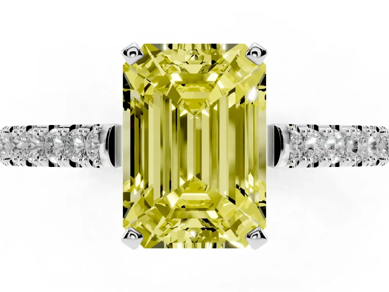 Emerald Cut Pavé Engagement Ring Setting for a Fancy Yellow Lab-Grown Diamond | Platinum - Design NV-24454