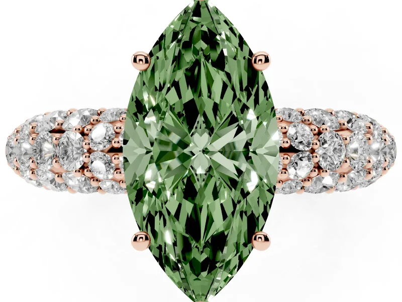 Marquise Multi Row Pave Engagement Ring Setting for a Fancy Green Lab-Grown Diamond | Rose Gold