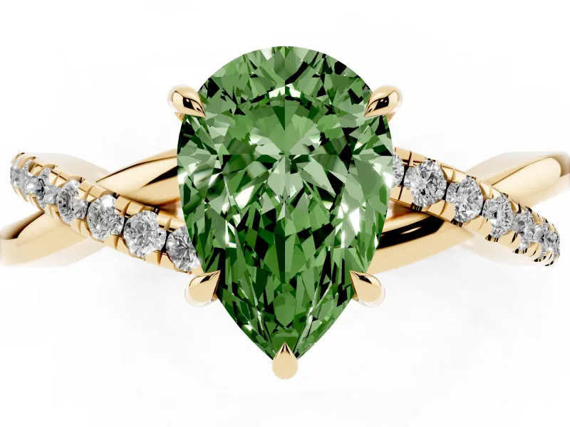 Pear-Shaped Crossover Engagement Ring Setting for a Fancy Green Lab-Grown Diamond | Yellow Gold