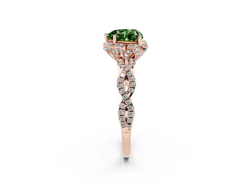 Heart-Shaped Milgrain Halo Engagement Ring Setting for a Fancy Green Lab-Grown Diamond | Graduated Shoulders | Rose Gold