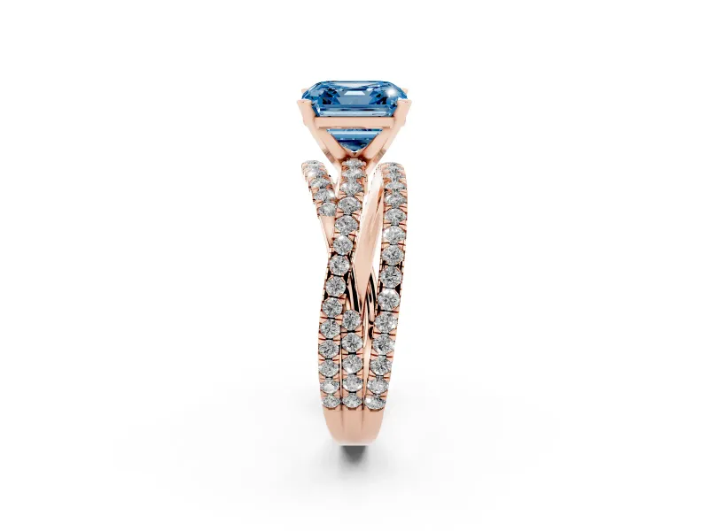 Asscher Cut Twisted Pavé Engagement Ring Setting for a Fancy Blue Lab-Grown Diamond | Rose Gold