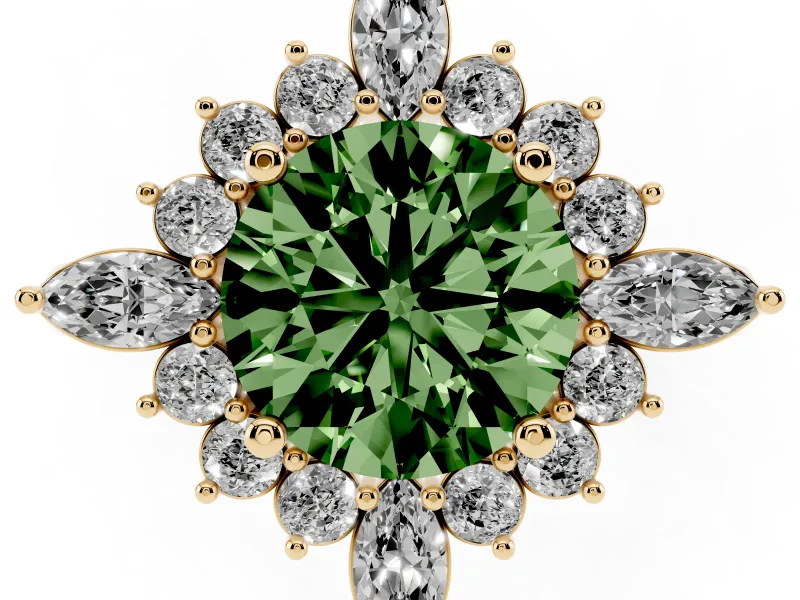 Round Engagement Ring Setting for a Fancy Green Lab-Grown Diamond | Yellow Gold - Design NV-24790
