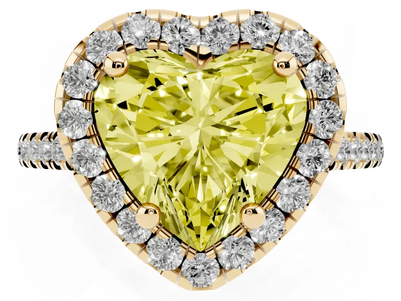 Heart-Shaped Halo Engagement Ring Setting for a Fancy Yellow Lab-Grown Diamond | Tapered Band | Yellow Gold