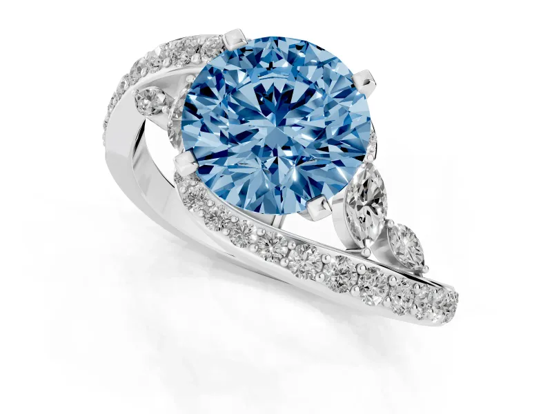 Round Bypass Engagement Ring Setting for a Fancy Blue Lab-Grown Diamond | Sterling Silver
