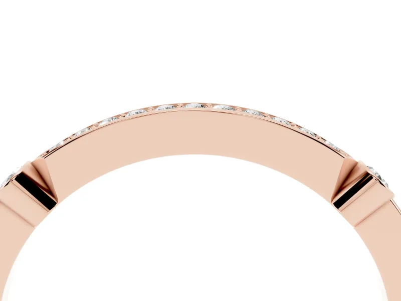 Round Diamond Pavé Bar Station Ring Set in Rose gold with Channel Setting