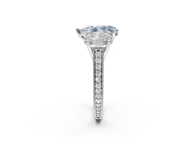 Pear-Shaped Vintage Three Stone Engagement Ring Setting for a Fancy Blue Lab-Grown Diamond | Graduated Pavé | Platinum
