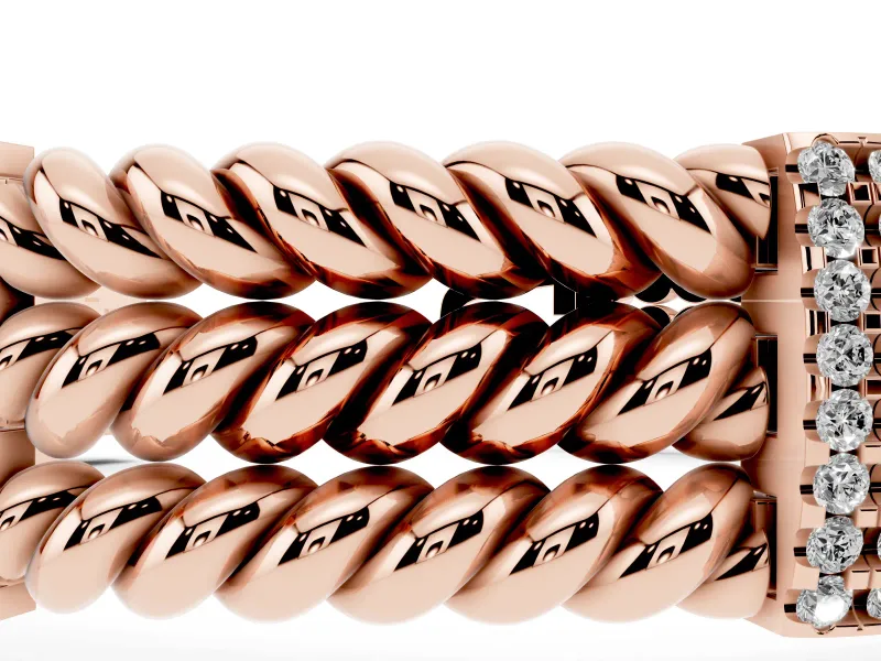 Round Lab-Grown Diamond Pavé Triple Rope Bracelet | Stone-Set Crossbars | Rose Gold