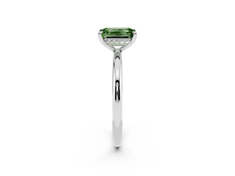 Emerald Cut Hidden Halo Ring Setting for a Fancy Green Lab-Grown Diamond | White Gold