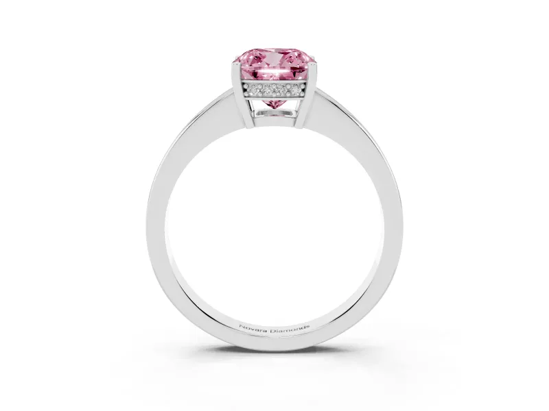Cushion Cut Pave Solitaire Engagement Ring Setting for a Fancy Pink Lab-Grown Diamond | Accented Basket | White Gold
